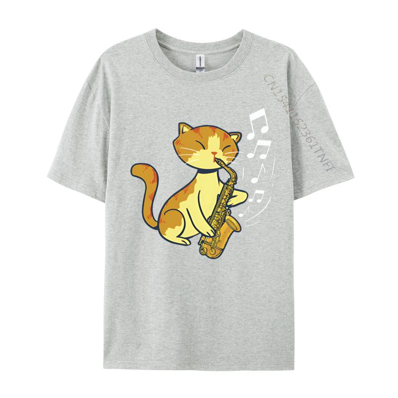 A Cute Cat Playing The Saxophone Tshirts Musicians Tshirts Perfect Saxphone Apparel For Men Grey Shirt Graphic Tee