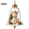 Miniature Holiday Scene Hanging Balls 3D Christmas Bell Ornament, Winter Clear Decoration with Santa Festive Window Shelf Decorations Snowman Reindeer