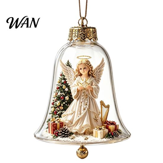 Miniature Holiday Scene Hanging Balls 3D Christmas Bell Ornament, Winter Clear Decoration with Santa Festive Window Shelf Decorations Snowman Reindeer