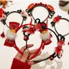 Braid Hair Children Wig Headband Flower Red Bow Hairband Simple Hanfu Hair Sticks  Baby