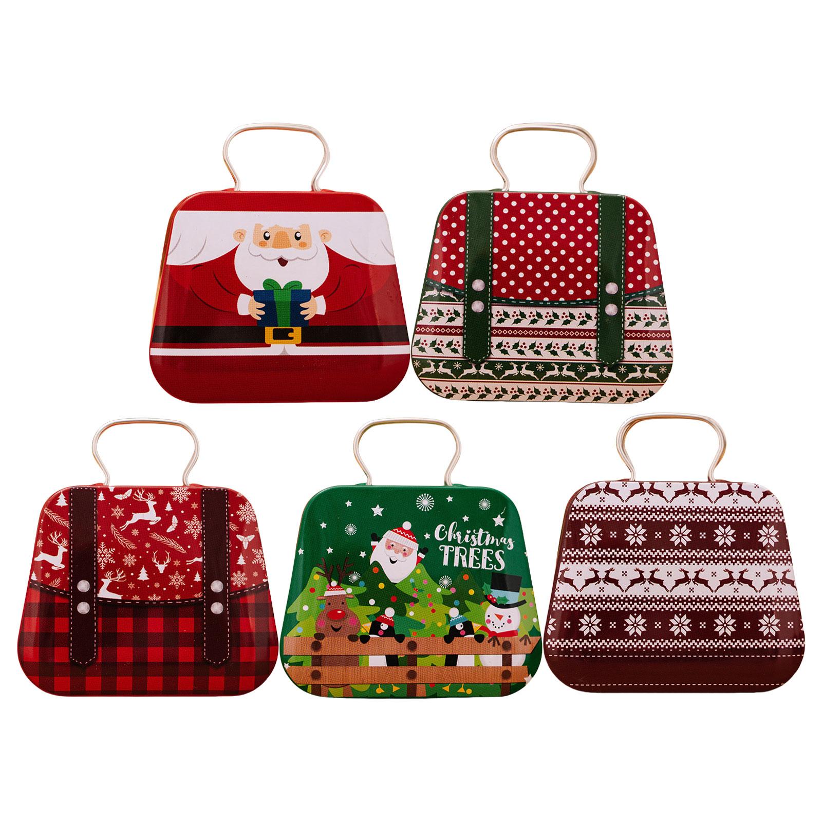 Versatile Christmas Themed Tin Storage Box Decorative Christmas Gift Storage Holder Tin Box with Carrying Handle