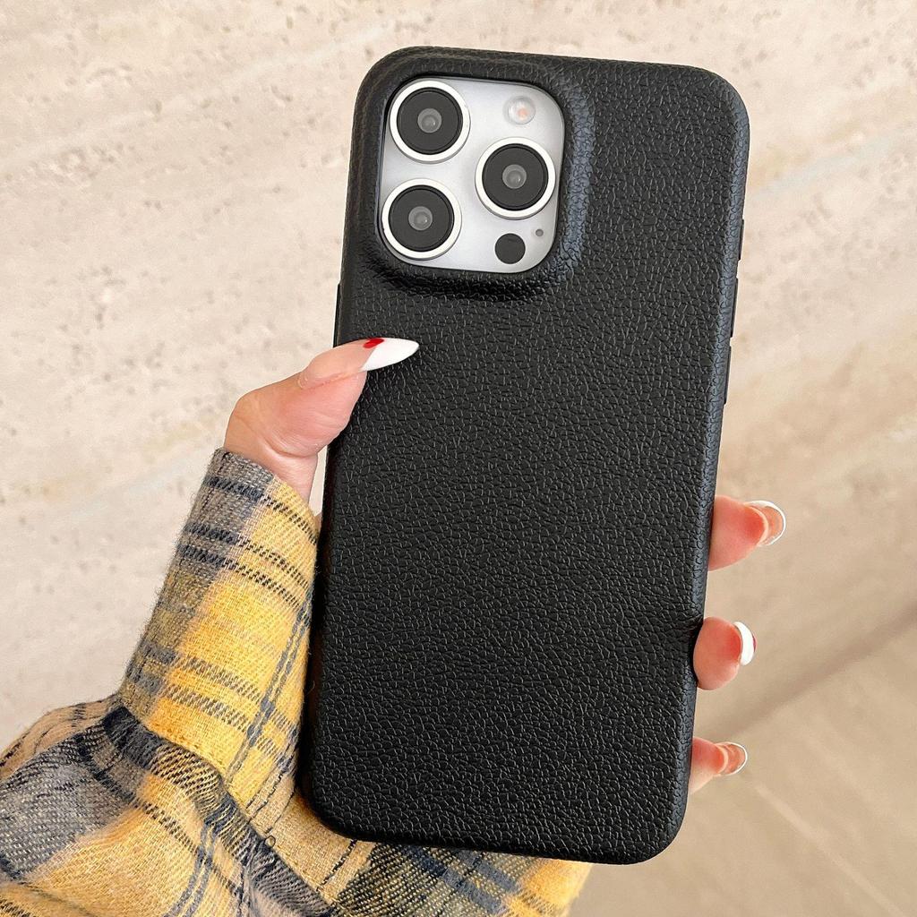 Solid Color Leather Texture Phone Case for iPhone 14/15/16 Pro Max
