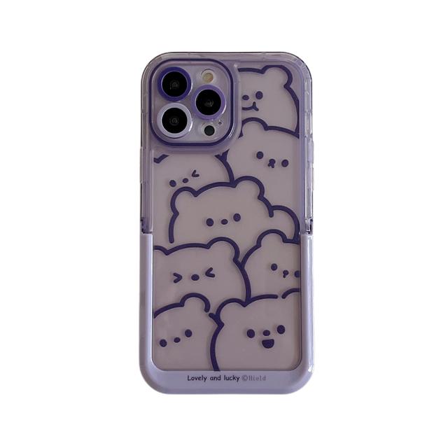 Ins Invisible Bracket Holder Pouzdro na telefon pro iPhone 14 13 12 11 Pro Max 14 Plus Cute Cartoon Line Bear Shockproof Cover