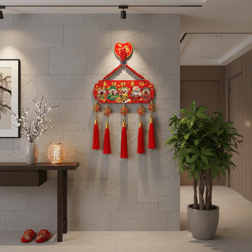 Wooden Material Spring Festival Pendant Chinese Knot Wealth God Decoration  Cultural Display