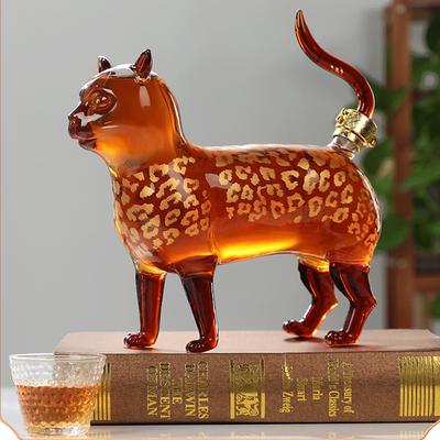 Zábavná 1000ML Karafa na whisky v tvare mačky, Sklenená fľaša na likér, Roztomilý zvierací tvar Škótska Bourbon Barová súprava Darček na párty Domáca barová dekorácia