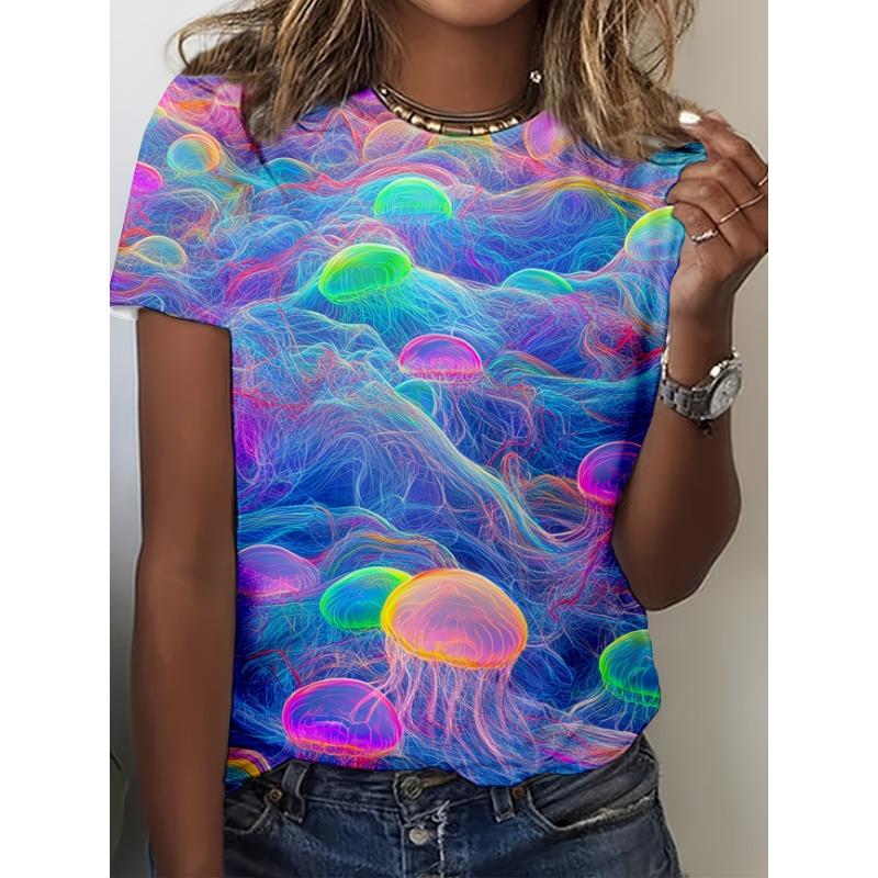 

Summer Collection Fashionable and Colorful Jellyfish 3D Printed T-shirt,loose and Slimming Versatile Top for Women S