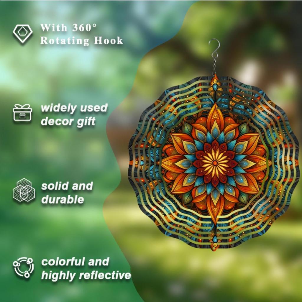 10 Inch Vibrant Stained Glass Wind Spinner with 360 Swivel Hook for Garden Balcony Lawn Decor Bohemian Floral Design