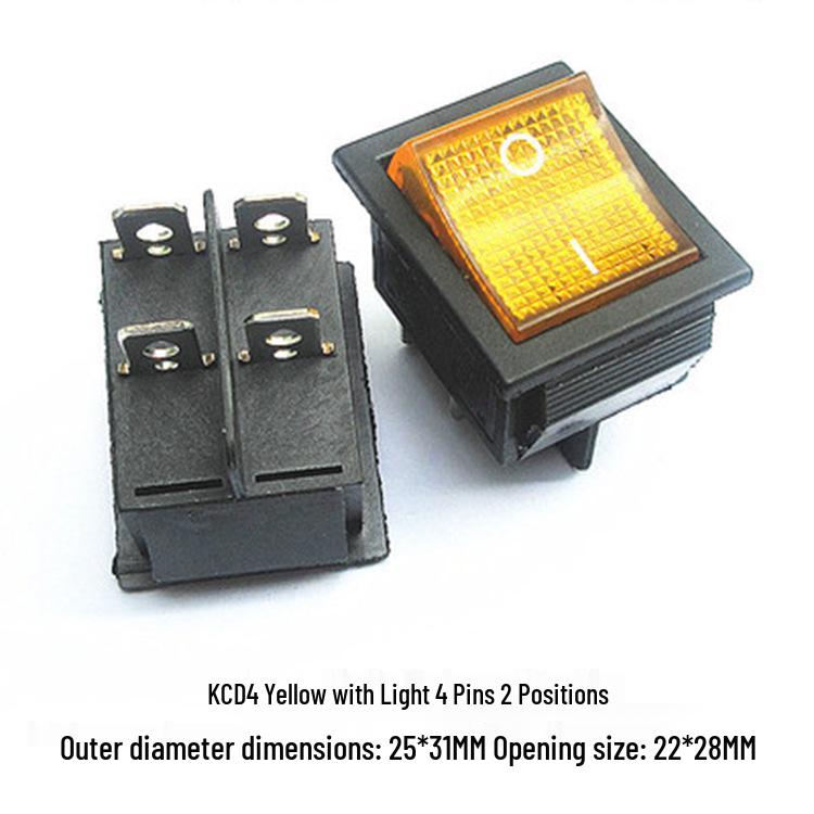 Rocker Power Reset Switch, 16A 250V, 4/6-Pin, 2/3-Position with Light, KCD4 Boat Shape