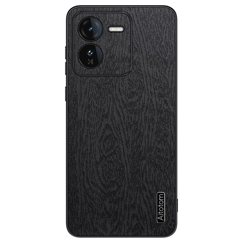 For vivo iQOO Z9 5G Case Wood Texture Leather Coating PC+TPU Bump Proof Phone Shell