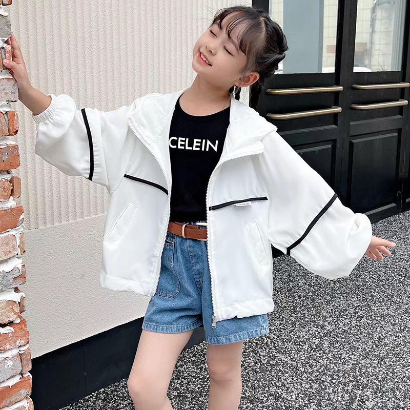 Girls 2026 Stylish Hooded Sun Protection Jacket - Summer Lightweight & Casual Thin Outerwear for Older Children 110 белый