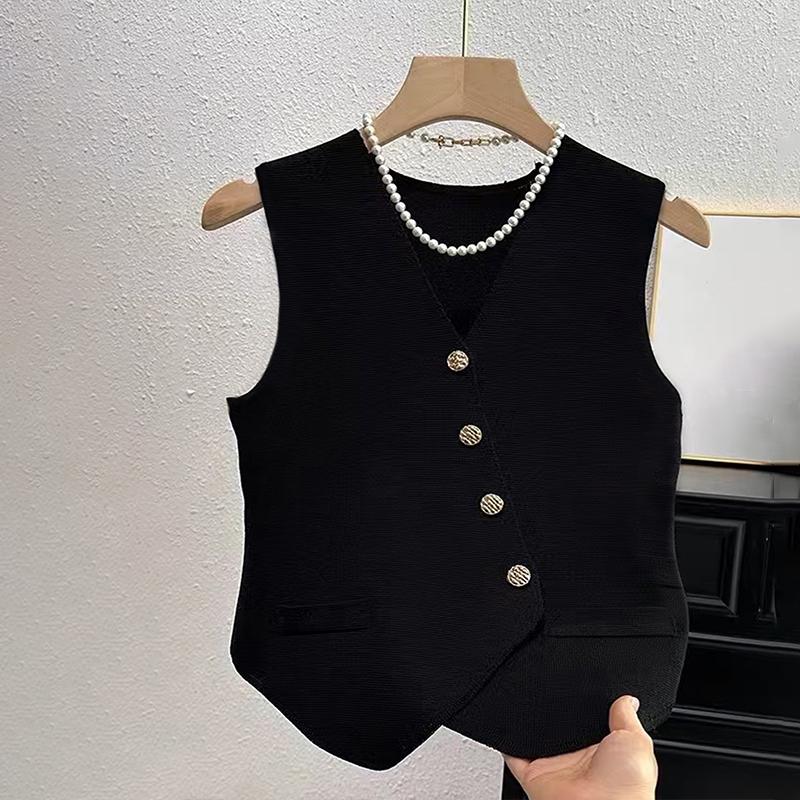 Women'S Winter Sleeveless Top Single Breasted French V-Neck Cardigan Vest