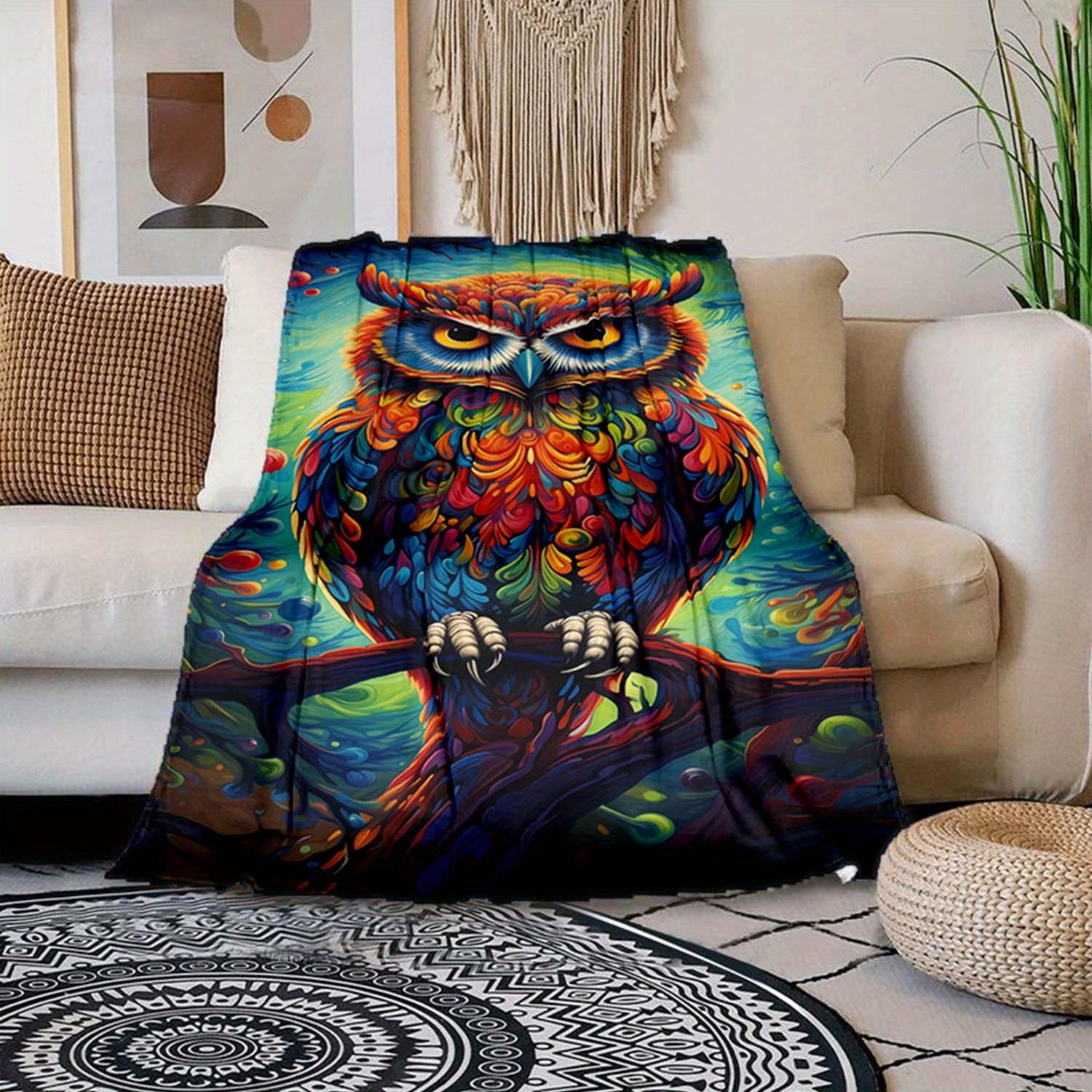 

1 шт. Плед с принтом совы, Мягкий теплый плед, Плед для дневного сна, Для дивана, кресла, офиса, кровати, Кемпинга, Путешествий 130cmx150cm
