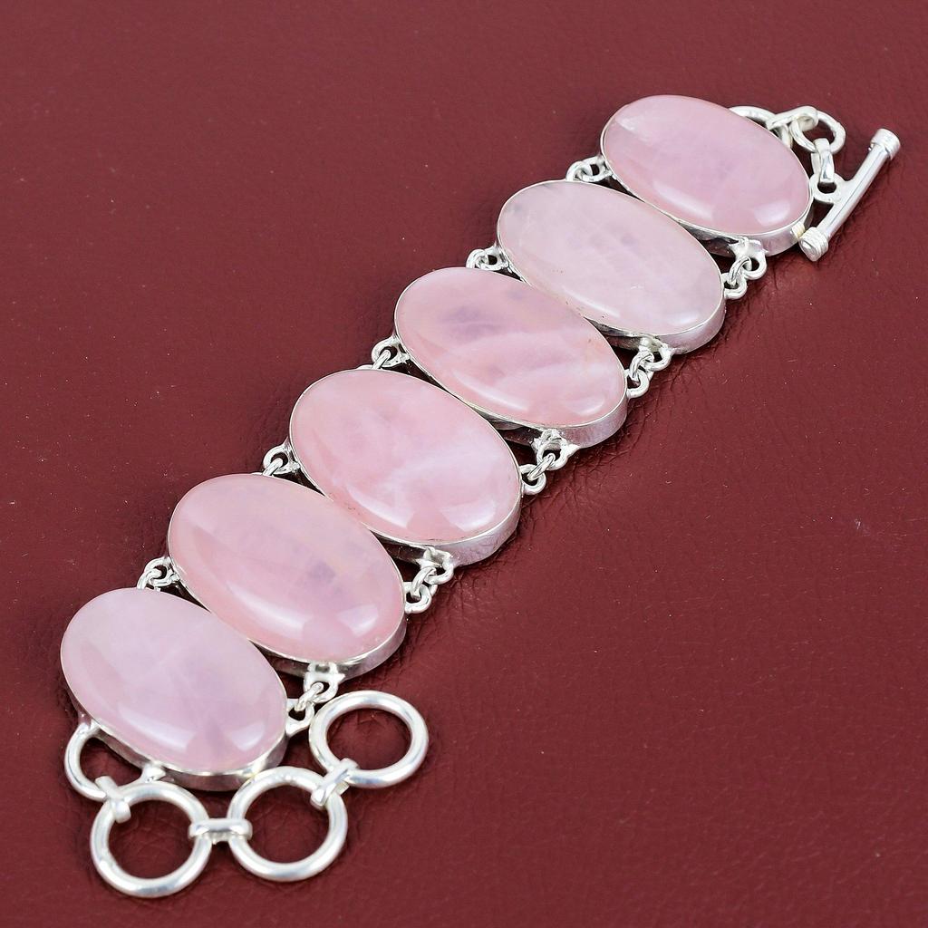 Rose Quartz Bracelet Real Gemstone Handmade Jewelry 925 Sterling Silver Bracelet Adjustable Chain Bracelet Rose Quartz Jewelry Gifts for Him