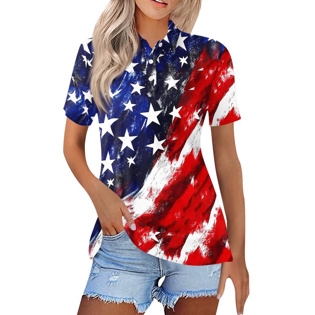 Women's Fashion Casual Lapel Short Sleeve Printed Shirt Women's Button Up Tops