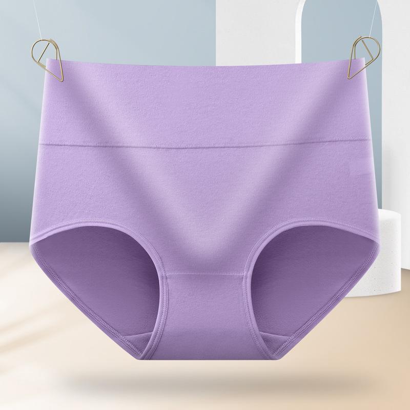 Women High Waist Solid Color Breathable Hip Lifting Tummy Control Cotton Underwear