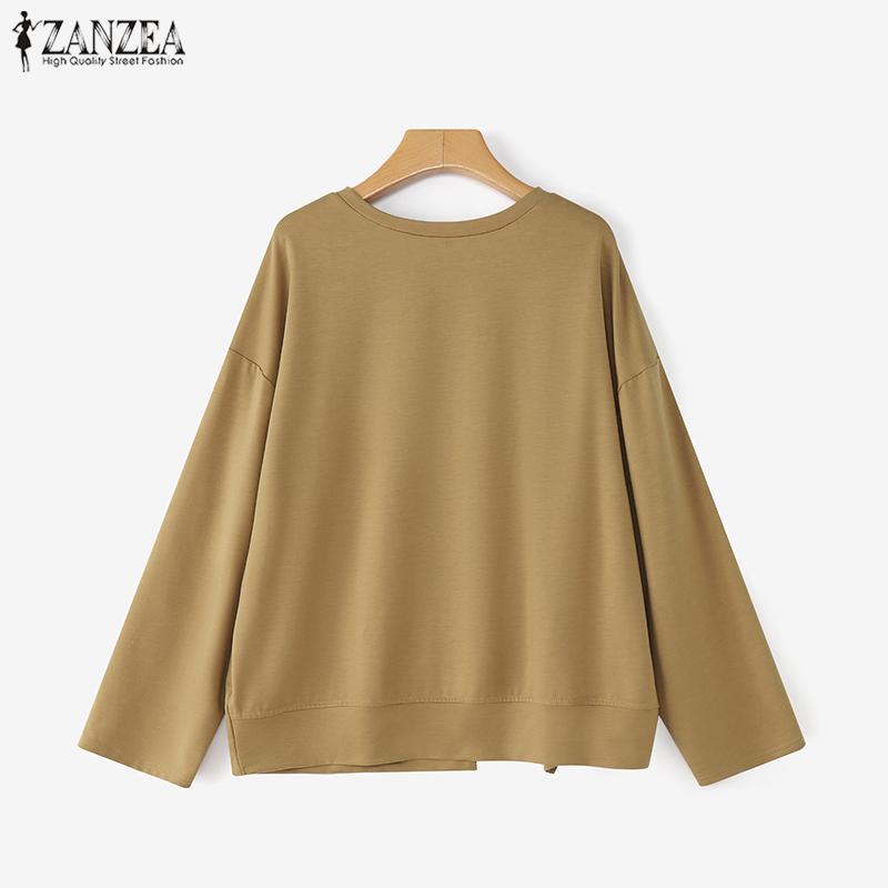 ZANZEA Damen Lässig Rundhals Locker Langarm Pullover Bluse