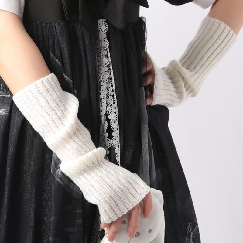 Damen Y2K Mode Armstulpen Weiche Strickhandschuhe Damen Mädchen Halbfinger-Fäustlinge Einfarbig Winter Armstulpen