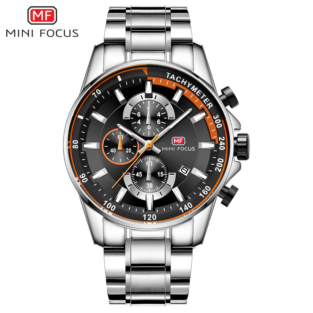 Mini Focus Fashion Steel Belt Speed Measurement Men'S Watch Three-Eye Chronograph Calendar Luminous Waterproof Quartz Watch 0218G