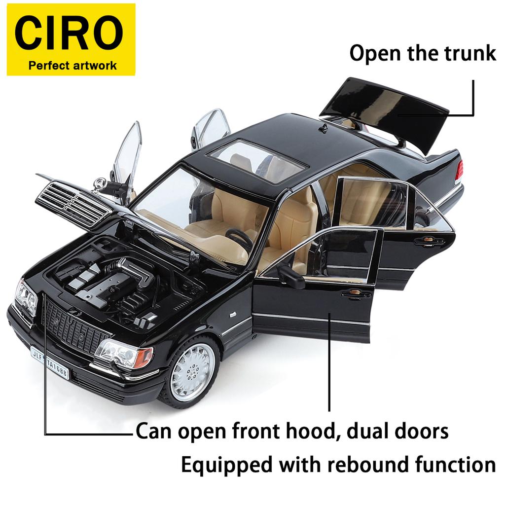 AASW1 Toy car, 1:24 black Mercedes-Benz classic car model with tiger head design, die-cast aluminum alloy, high-quality car model gift