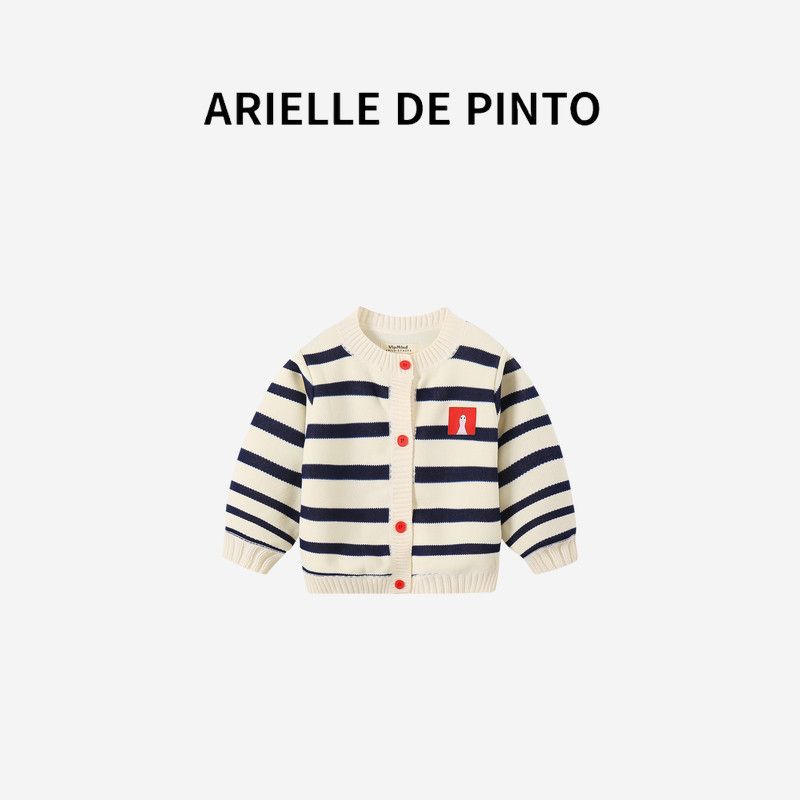 French Arielle De Pinto Boys' Autumn Jacket New Fashion Boys' Red Label Striped Sweater Children's Clothing