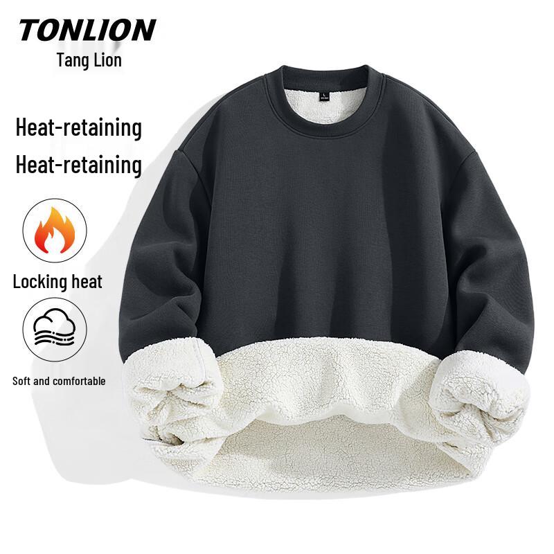 TonLion Men's Fleece-Lined Crew Neck Sweatshirt