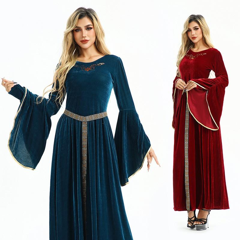 Medieval Renaissance Costume Dress Women Vintage European Peasant Farm Outfit Cosplay Stage