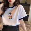 2026 New Cotton Versatile Daily Commuter T-shirt for Women, Retro Color Blocked Cute Penguin Printed Short Sleeve