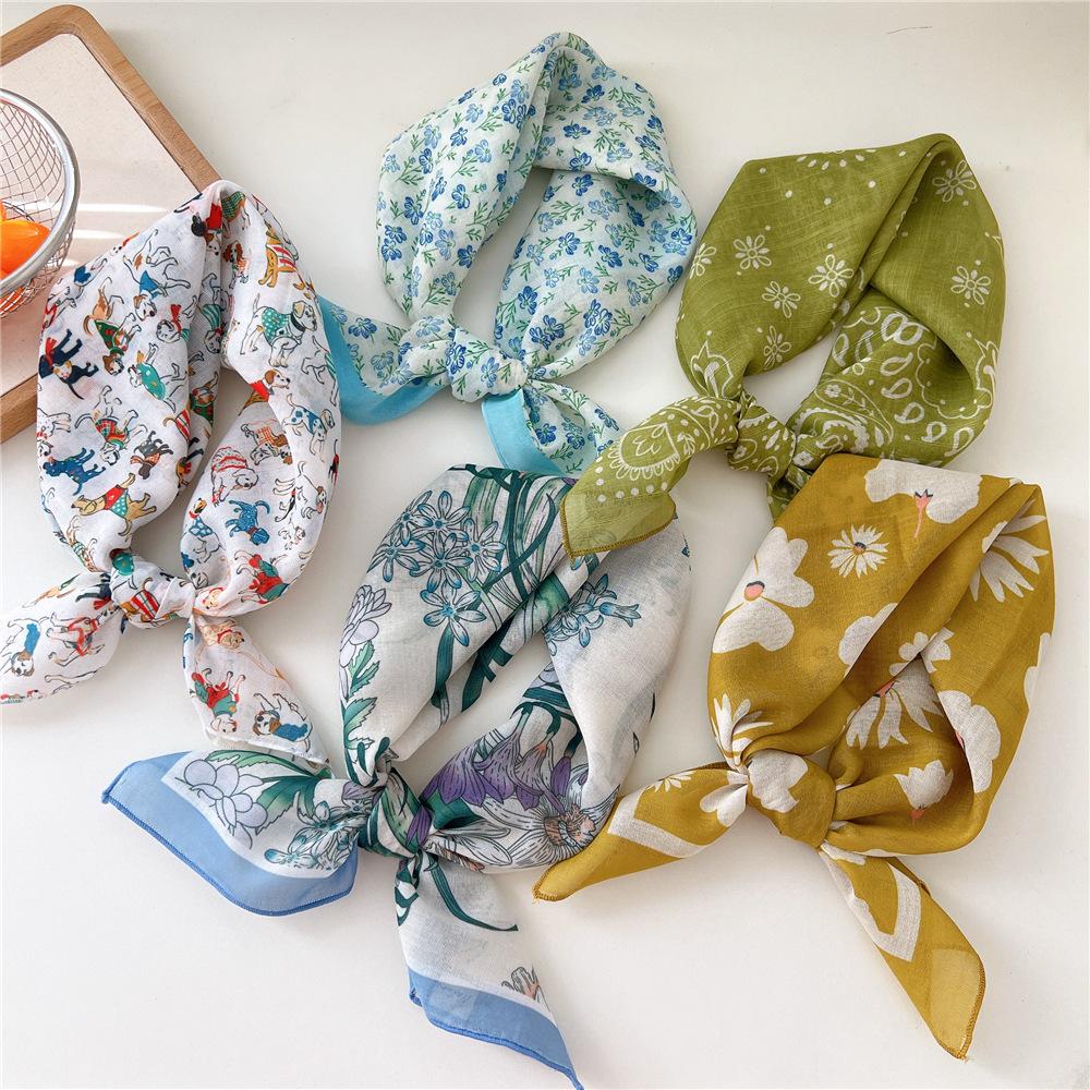 58cm Ladies Cotton Linen Handkerchief Neck Scarves Women Square Wraps Fresh Bandana Head Scarfs Small Neckerchief Bag Scarf