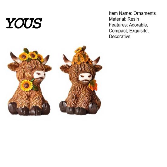 Lifelike Animal Shape Ornaments Highland Cow Garden Statue, Cute Resin Figurine Outdoor Indoor Hand Painted Collectibles Table Desk Decor, Gift