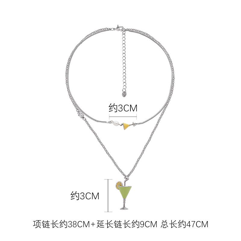 

Natural pearl beach wine glass necklace double stacked design neck chain light luxury temperament sweet and cool style necklace