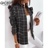 QICED Women's Vintage Casual Lattice Print Autumn Winter Long Sleeve Jackets & Coats