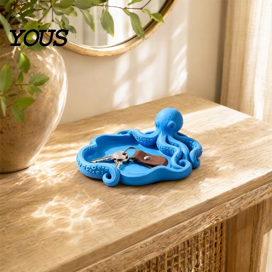 Necklace Storage Dish 3D Printed Octopus Jewelry Tray, Ocean Animal Earrings Ring Multifunctional Home Organizer Decorative Keys Trinkets Holder
