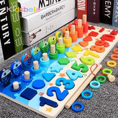 Dětské Montessori matematické hračky pro batolata Vzdělávací dřevěné skládačky Rybářské hračky Počet Počet Přizpůsobení tvaru Třídění Hry Desková hračka