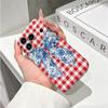 Classic Red Gingham Blue Floral Motif Bow Art Graphic Film Aesthetic Protective Shockproof Bumper Phone Case Cover For iPhone 14 15 16 Pro Max Plus