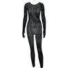 Women's Crew Neck Long Sleeve Jumpsuit Slim Fit High Waist Sexy Sheer Wavy Knit Mesh Stretchy Unitard