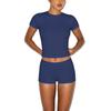 Cross-border new sports and leisure short-sleeved suit, European and American Spice Girls slim-fit elastic tight round neck front shoulder T-shirt top