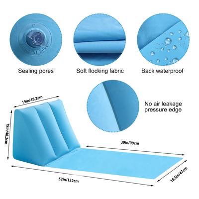 2 Pack Inflatable Beach Mat Lounge Chair - Flocking Camping Leisure Lounger Back Pillow - Portable Beach Reclining Lounger