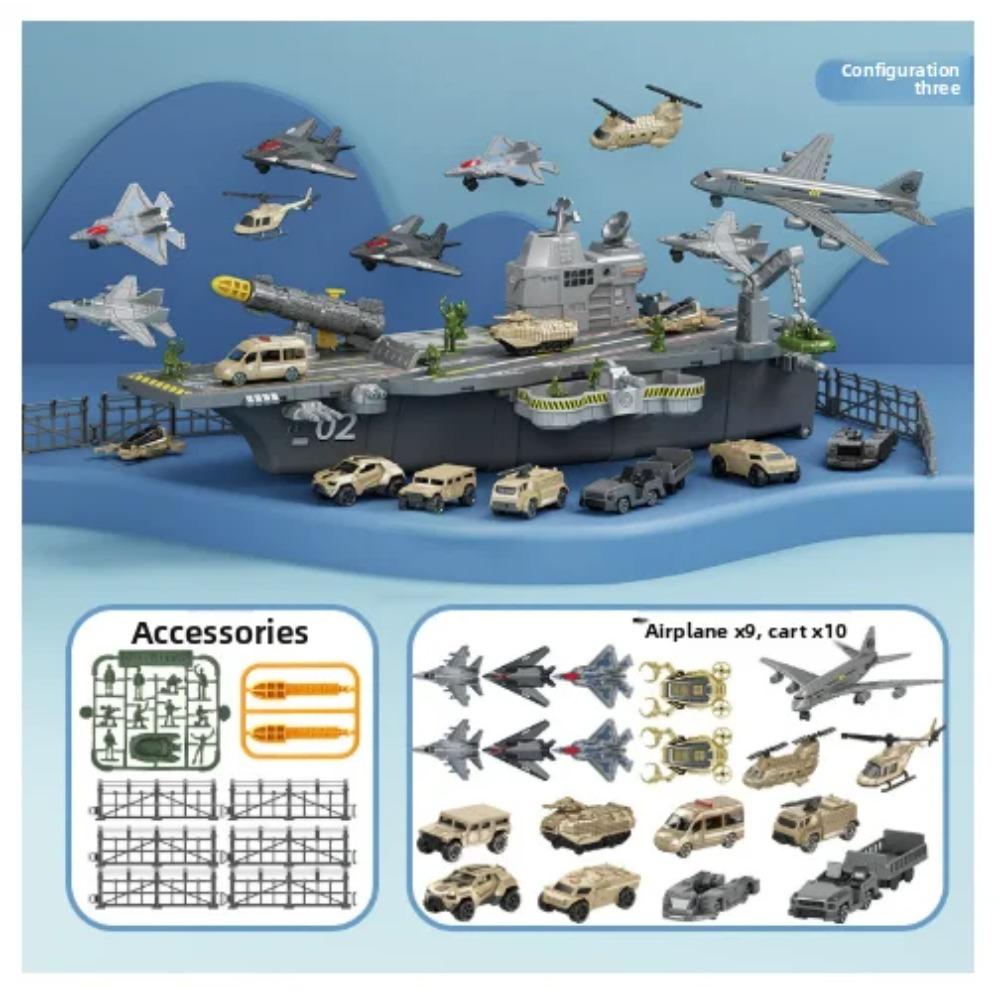 Children's Aircraft Carrier Toys Set with Military Action Figures, Aircraft Toys, Military Tanks, Helicopters and Fighter Jets
