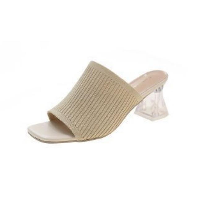 Women's Slippers Breathable Large Size Thick Heel Slip Sandals High Heels Breathable Transparent Thick Heel Slip Sandals
