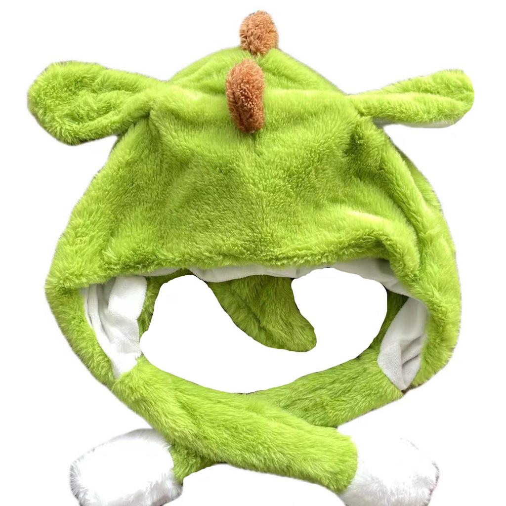 Winter Cartoon Dinosaur Doll Plush Hat, A Cute Hat With Ears That Move When Squeezed
