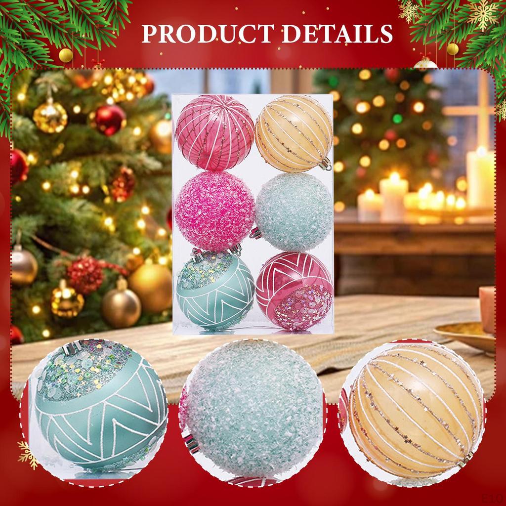 6 Pieces Christmas Ball Ornaments Tree Hanging Balls with Hole Xmas Decorations