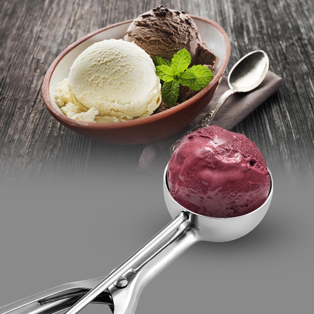 Edelstahl Eiscremelöffel Keks Dessert Essen Schaufel Schöpfer Creme Dipper Melonenkugelausstecher mit Auslöser