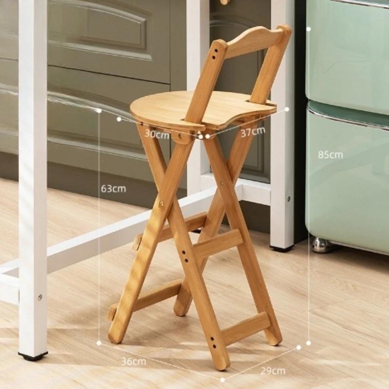 Solid Wood Simple Foldable High Stool Bar Chair Solid Wood Backrest Home Living Room Coffee Shop Portable Stool