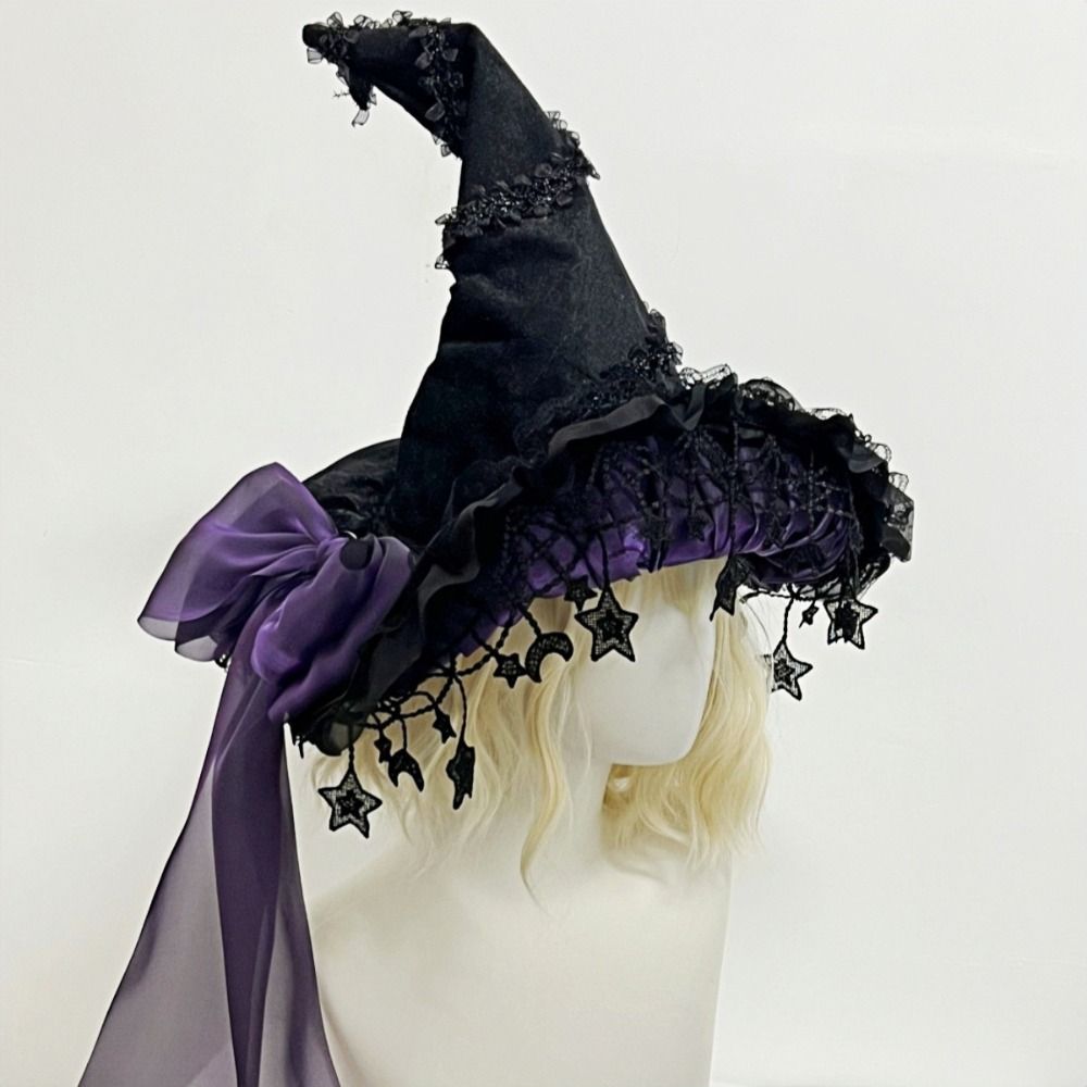 Lace Lolita Witch Hat Bow Ribbon Cosplay Accessories Party Headwear Wizard Cap Women's Costume