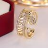 Luxury Simple Fashion Gold Color Roman Numerals Zircon Open Ring for Women Adjustable Index Finger Ring Engagement Wedding Jewelry