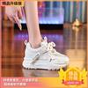 Leather Platform Sneakers Women's 2025 Spring New Popular Muffin Sole Casual Shoes Small Height Increase Dad Shoes