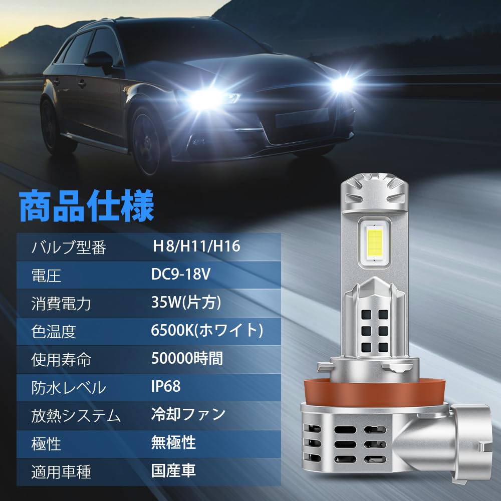 SUPAREE h11 LED Super New Vehicle Inspection High Power Cooling Fan High Noise 12V Vehicle with Hybrid and EV Set of 2 Headlight, Bright, Compliant,