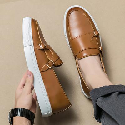 Nuovi mocassini con suola spessa da uomo in pelle, traspiranti, a doppia fibbia, monk, a punta, scarpe eleganti, nere/marrone, taglie da uomo 38-46