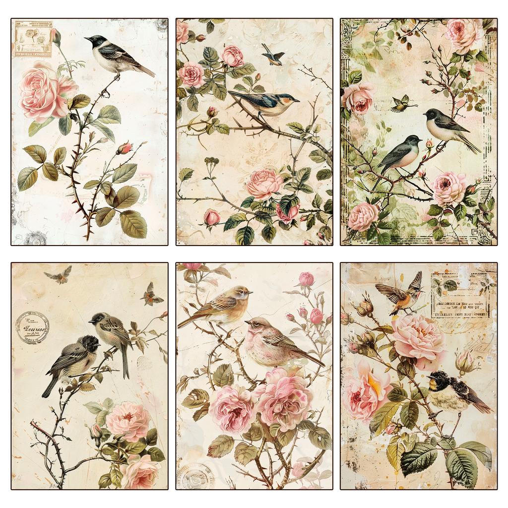 12 Chinese Painting Flowers And Birds Freehand Theme Ink Painting Material Paper Antique Peony Handbook Decoration Collage Backing Paper
