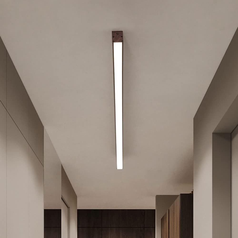 Wood LED Ceiling Lamp Linear Flush Mount Ceiling Light Fixture Long Strip Dimmable Ceiling Light Farmhouse Ceiling Light for Hallway Balcony Entryway